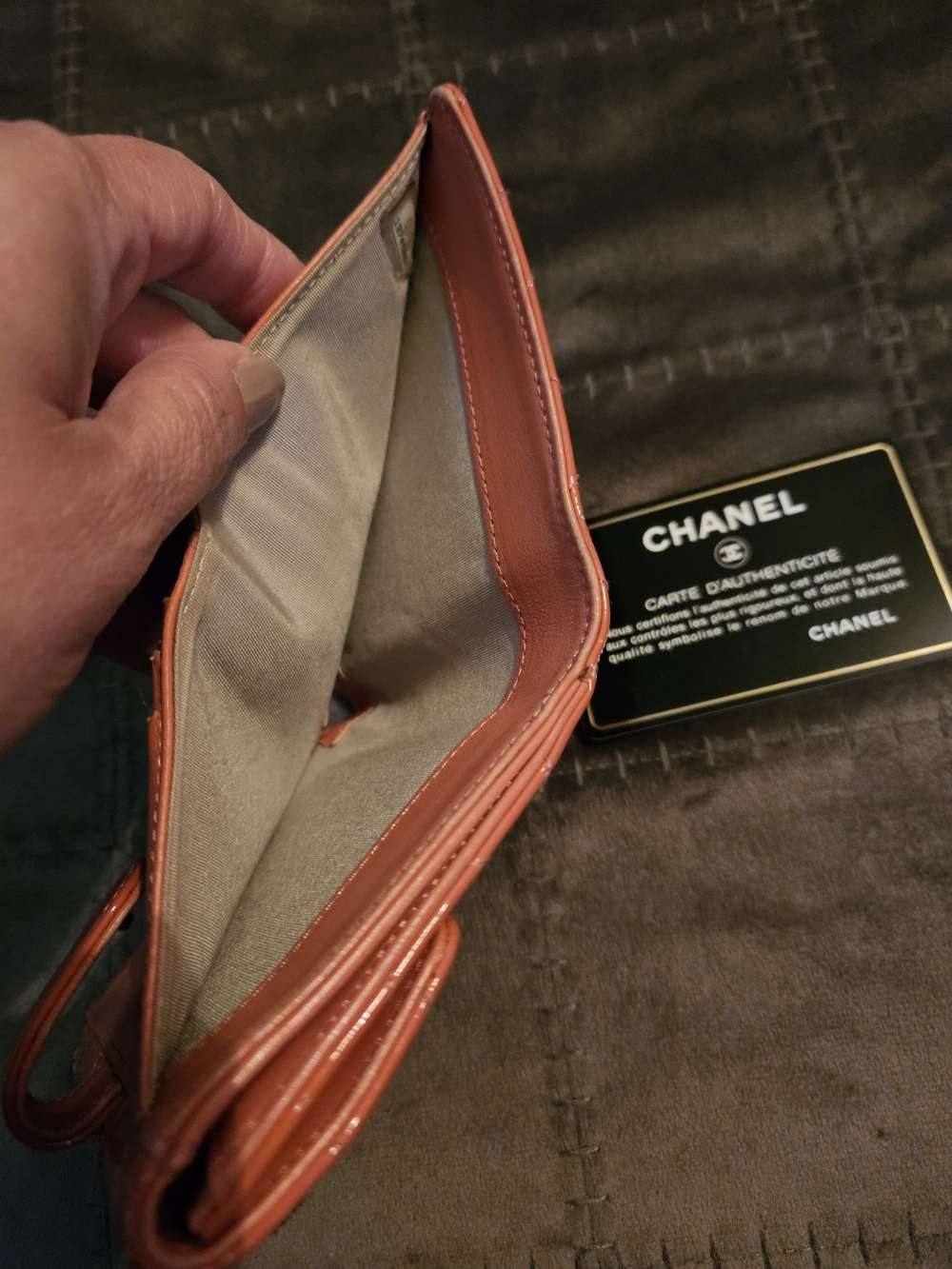 Chanel Quilted Patent Leather Wallet in Burnt Orange - Picture 4 of 6